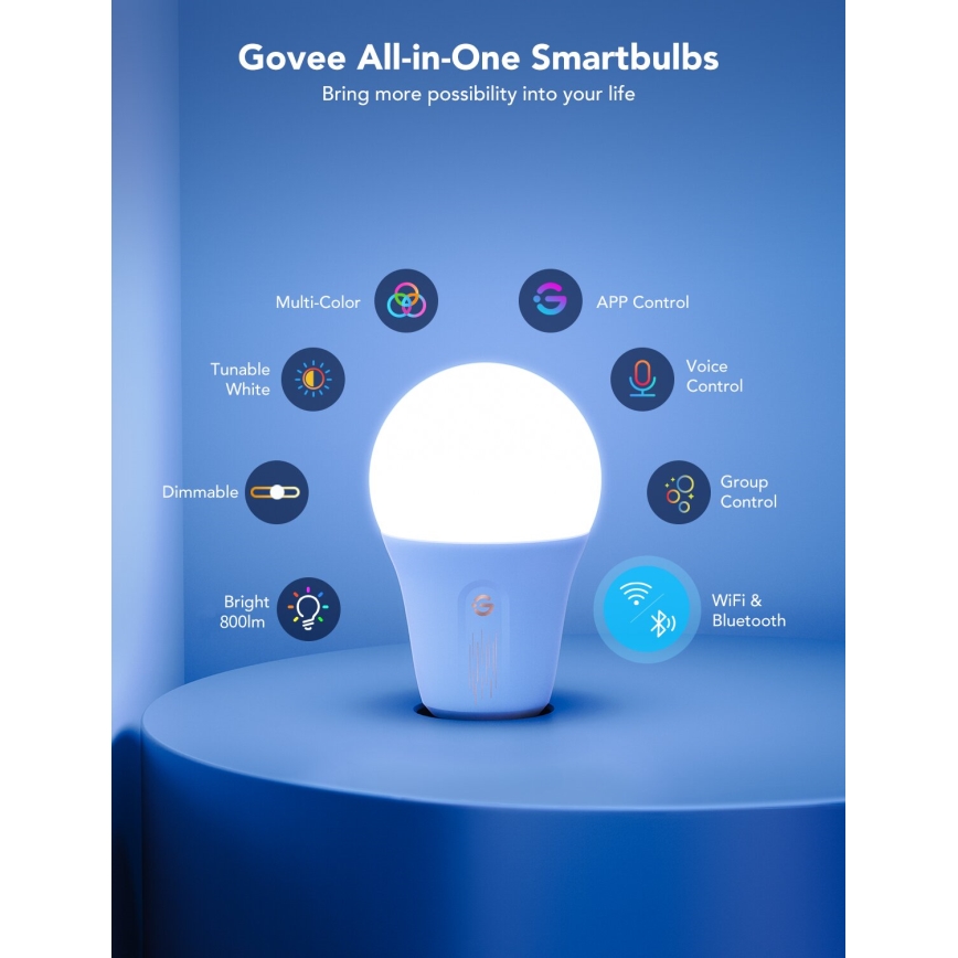 Govee - LED RGBWW Dimmable bulb Smart E27/12W/230V 2700-6500K Wi-Fi
