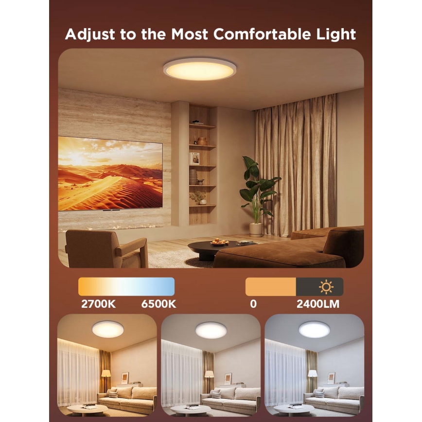 Govee - LED RGBIC + Warm White Dimmable Ceiling Light, 29W, 230V, Ø 30 cm, Matte, Wi-Fi