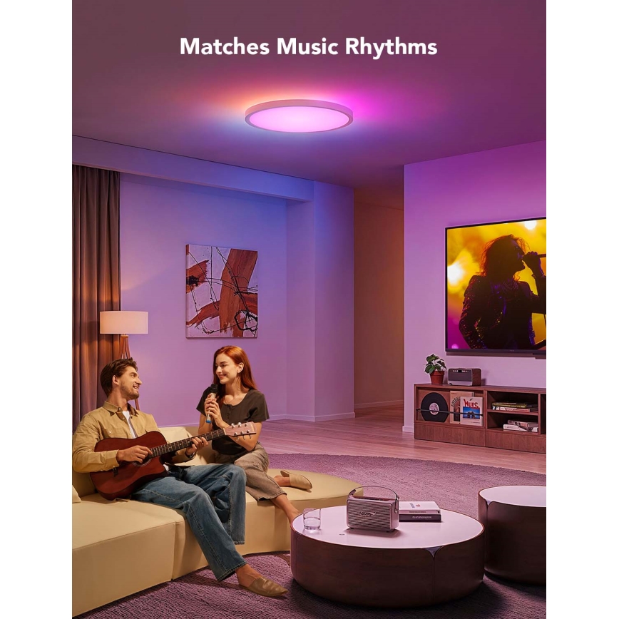 Govee - LED RGBIC + Warm White Dimmable Ceiling Light, 29W, 230V, Ø 30 cm, Matte, Wi-Fi