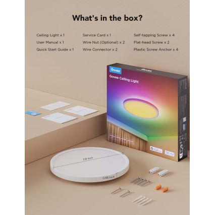 Govee - LED RGBIC + Warm White Dimmable Ceiling Light, 29W, 230V, Ø 30 cm, Matte, Wi-Fi