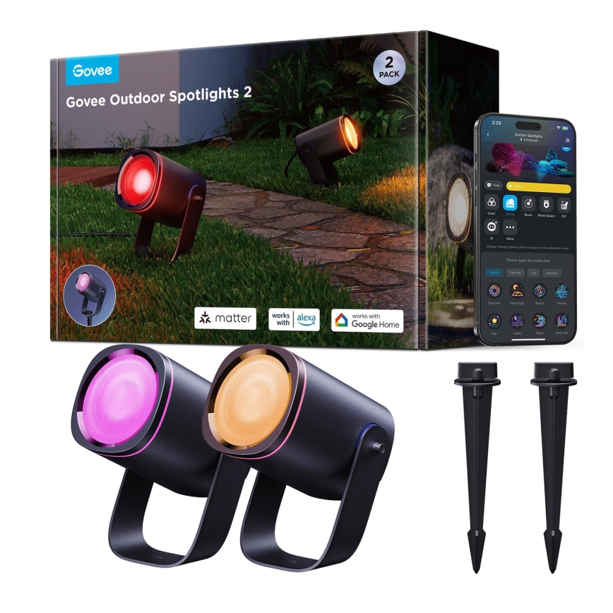 Govee - SET 2x LED RGBWW Dimmable floodlight LED/12W/230V IP67 2700-6500K Wi-Fi