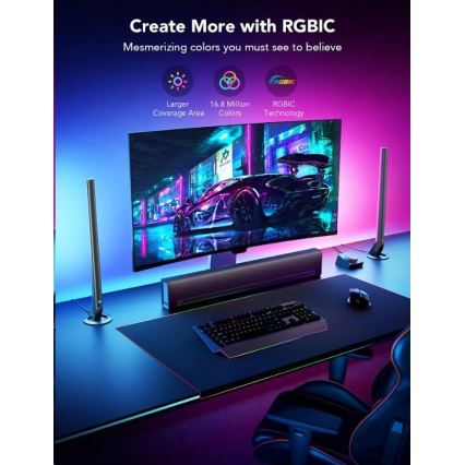 Govee - Set of 2 Smart Gaming Wi‑Fi LED RGBIC Panels + Smart Dual black + remote control