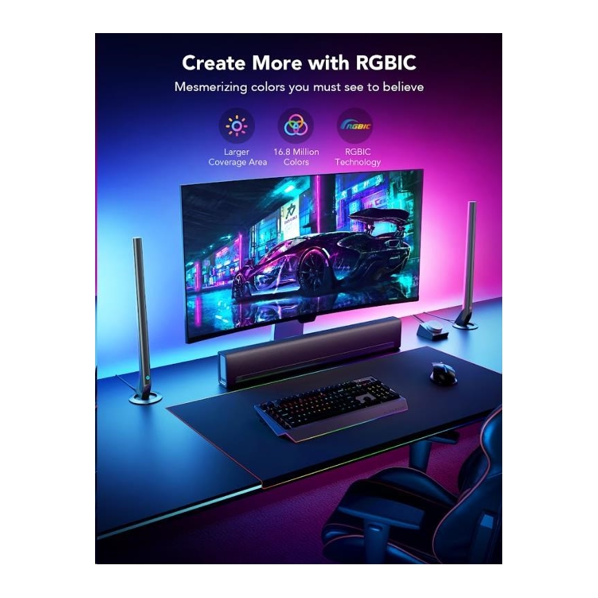 Govee - Set of 2 Smart Gaming Wi‑Fi LED RGBIC Panels + Smart Dual black + remote control