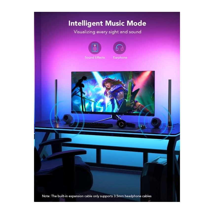 Govee - Set of 2 Smart Gaming Wi‑Fi LED RGBIC Panels + Smart Dual black + remote control
