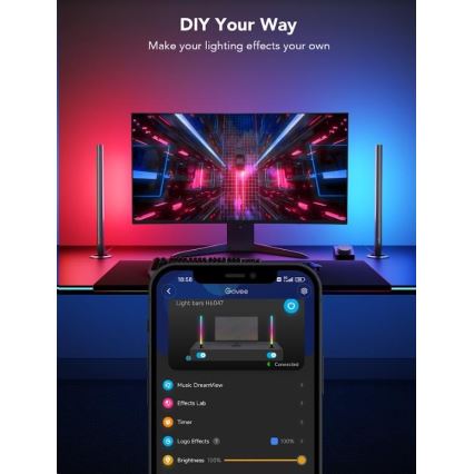 Govee - Set of 2 Smart Gaming Wi‑Fi LED RGBIC Panels + Smart Dual black + remote control