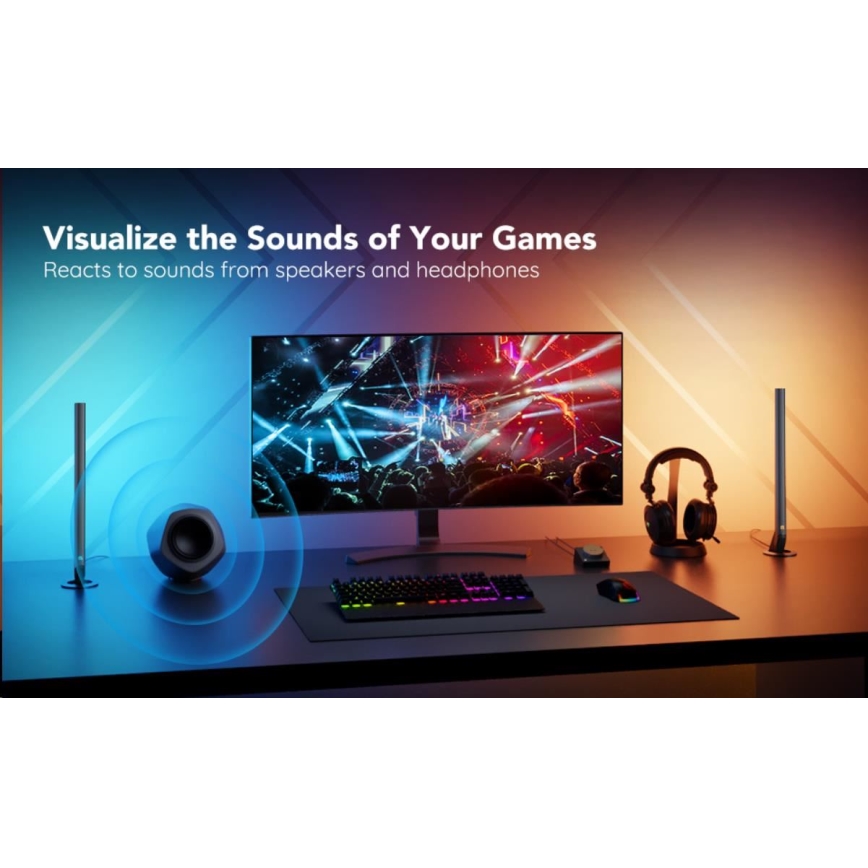 Govee - Set of 2 Smart Gaming Wi‑Fi LED RGBIC Panels + Smart Dual black + remote control