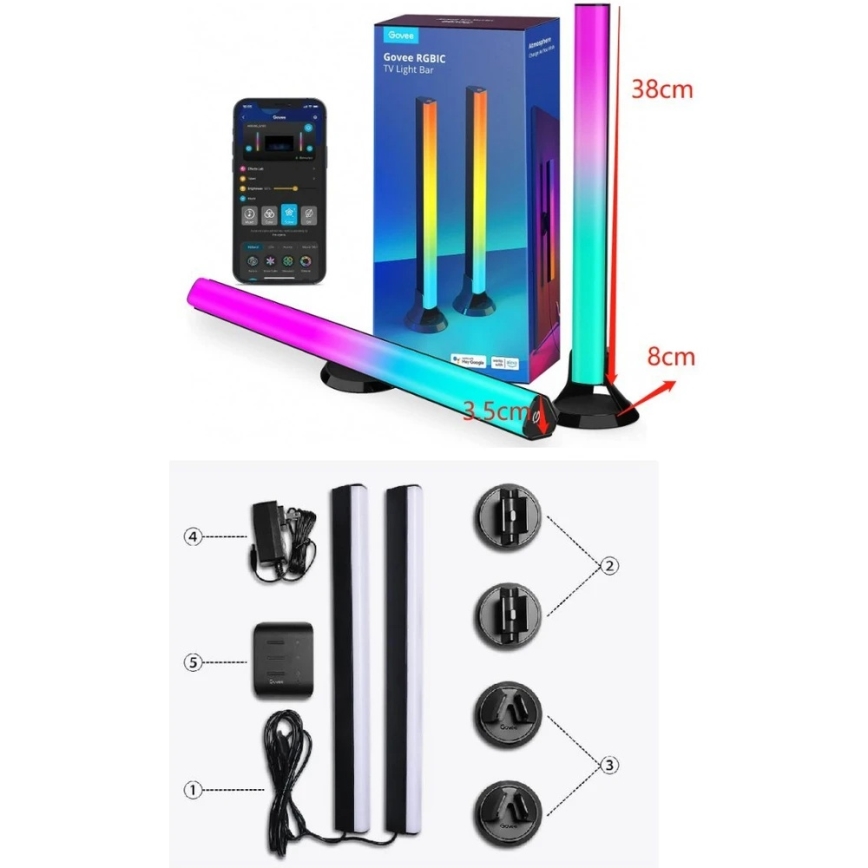 Govee - SMART LED RGBIC Panel 38cm for TV 43-75 - 2 pcs Wi-Fi