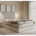 GRACE Upholstered Bed with Mattresses and Storage, 180x200 cm, Beige