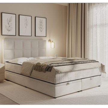 GRACE Upholstered Bed with Mattresses and Storage, 180x200 cm, Beige