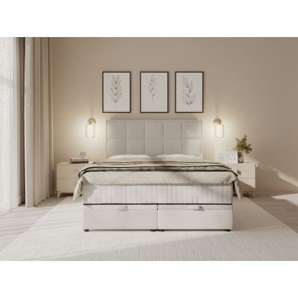 GRACE Upholstered Bed with Mattresses and Storage, 180x200 cm, Beige