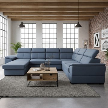 GRANADA Blue U-shaped convertible sofa bed with reversible corner and storage