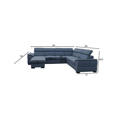GRANADA Blue U-shaped convertible sofa bed with reversible corner and storage