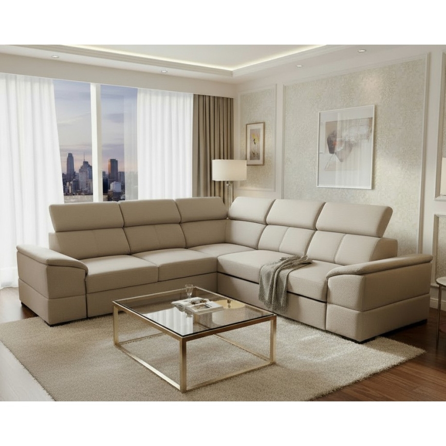 GRANADA Reversible Corner Sofa Bed with Storage, Beige