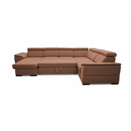 GRANADA Brown U-shaped Sofa Bed with Universal Corner and Built-in Storage