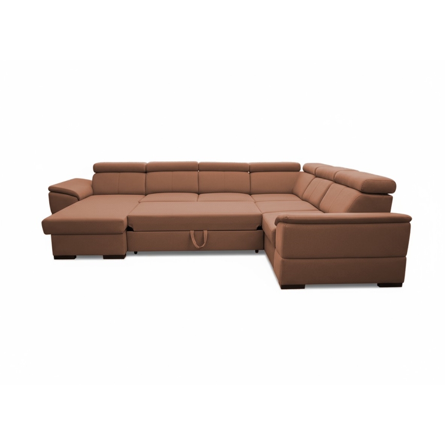 GRANADA Brown U-shaped Sofa Bed with Universal Corner and Built-in Storage