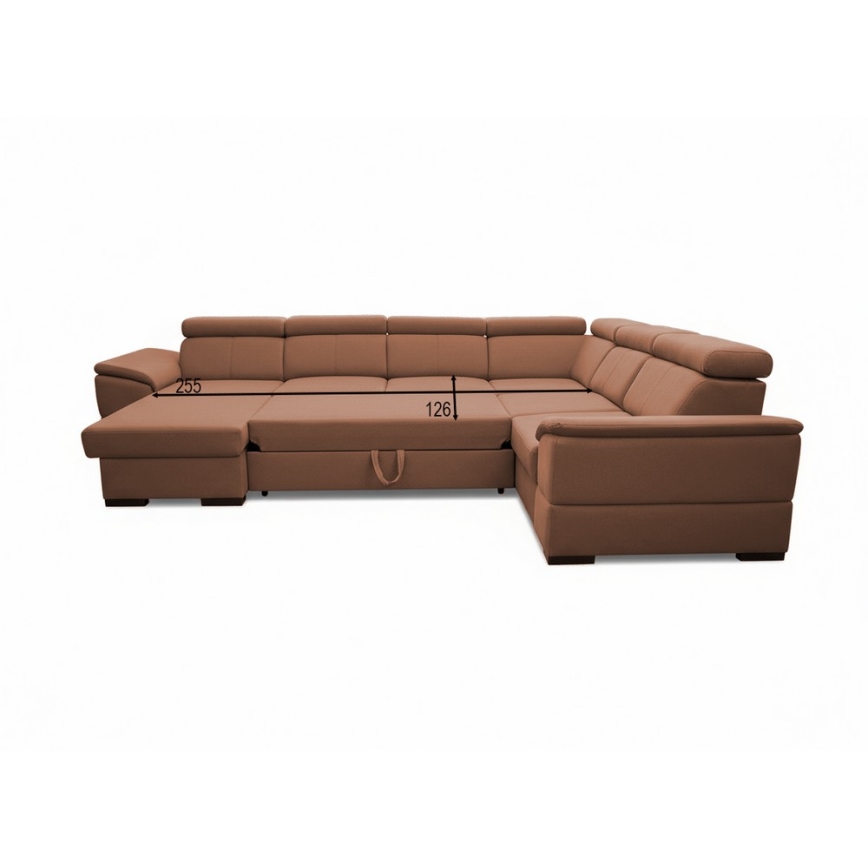 GRANADA Brown U-shaped Sofa Bed with Universal Corner and Built-in Storage