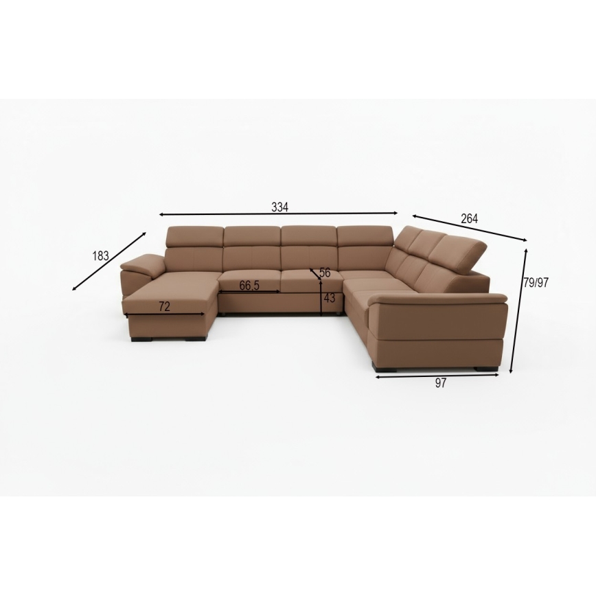 GRANADA Brown U-shaped Sofa Bed with Universal Corner and Built-in Storage