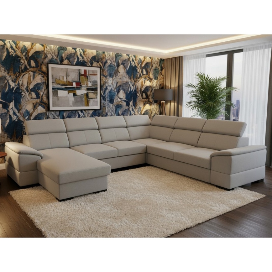 GRANADA U-shaped convertible sofa with reversible corner and storage, light grey