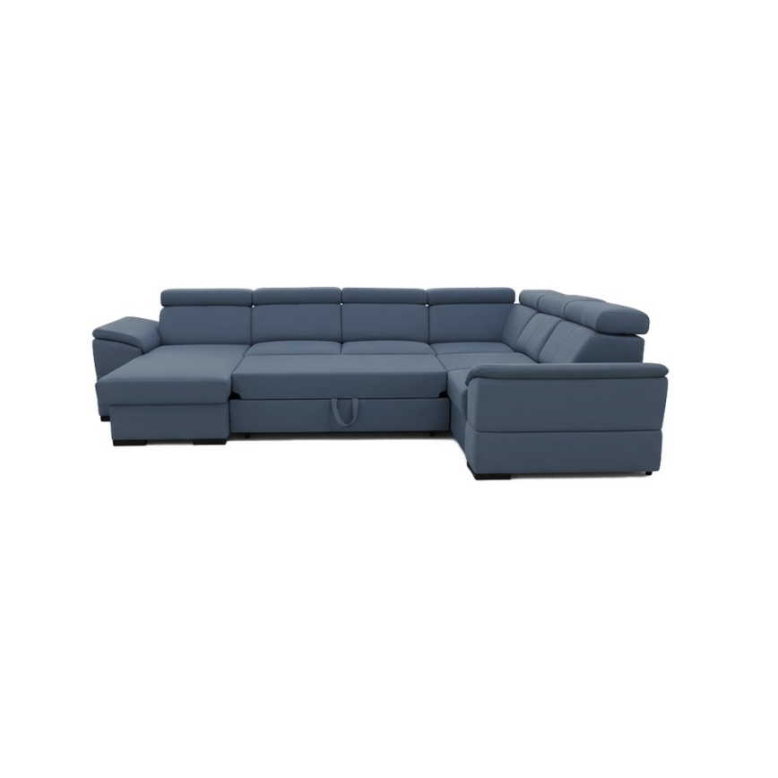 GRANADA U-shaped convertible sofa bed with reversible corner and storage, blue
