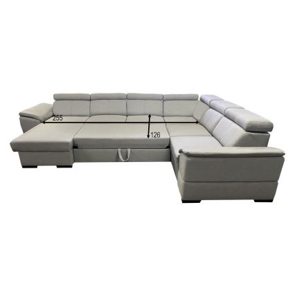GRANADA U-shaped pull-out sectional sofa with reversible corner and storage, light gray