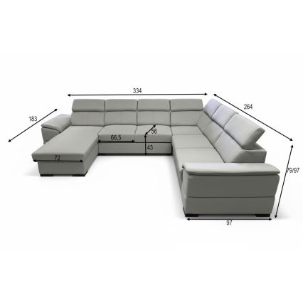 GRANADA U-shaped pull-out sectional sofa with reversible corner and storage, light gray