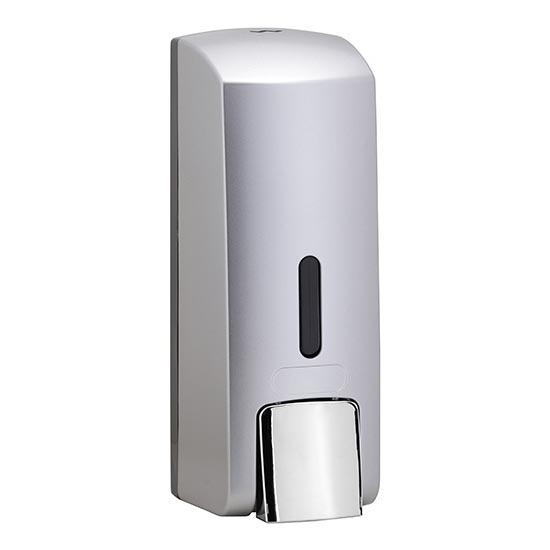 Gray soap dispenser, 6.5 x 18.5 cm