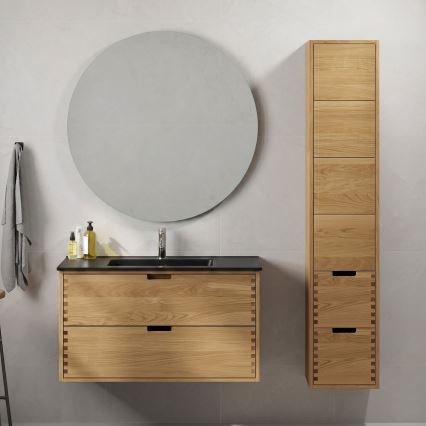 GRIBSKOV 100 cm bathroom vanity with basin, beige/oak/black
