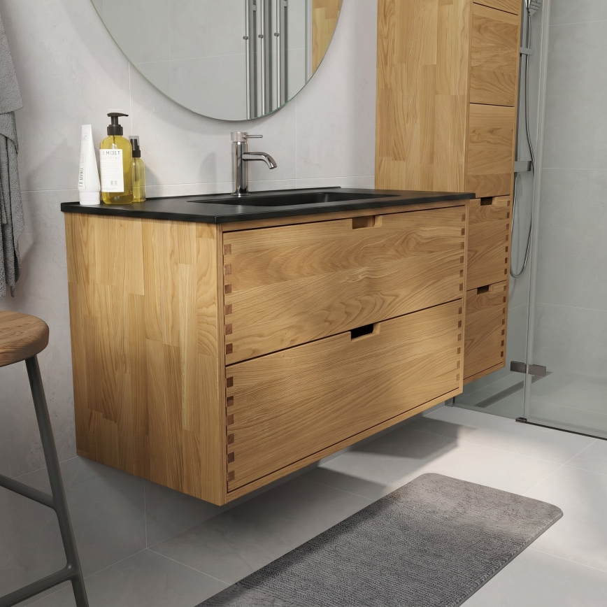 GRIBSKOV 100 cm bathroom vanity with basin, beige/oak/black