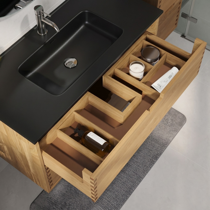 GRIBSKOV 100 cm bathroom vanity with basin, beige/oak/black