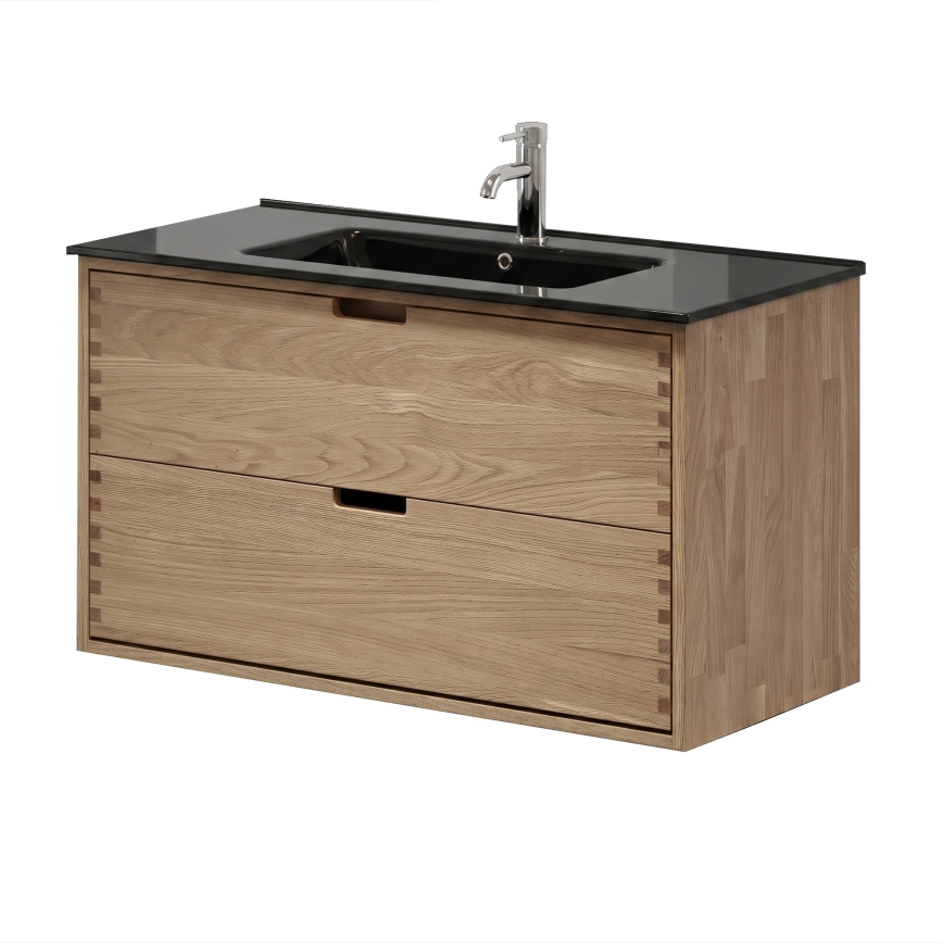 GRIBSKOV 100 cm bathroom vanity with basin, beige/oak/black