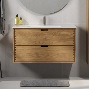 GRIBSKOV 100 cm bathroom vanity with basin beige/oak/white