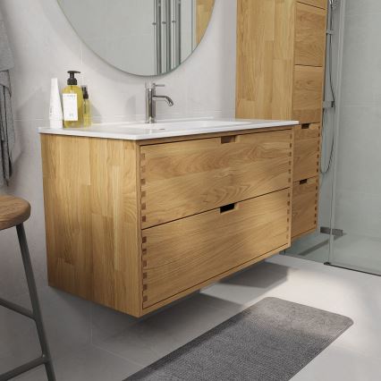 GRIBSKOV 100 cm bathroom vanity with basin beige/oak/white