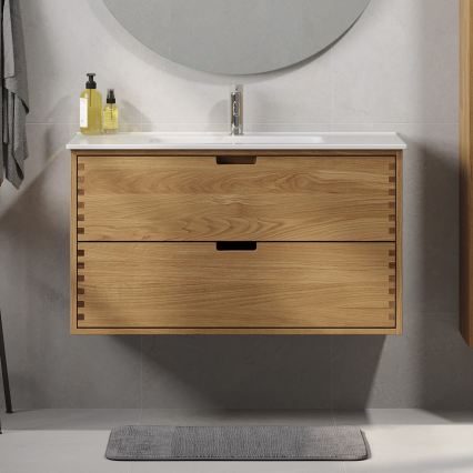GRIBSKOV 100 cm Under-Sink Bathroom Cabinet, Beige/Oak
