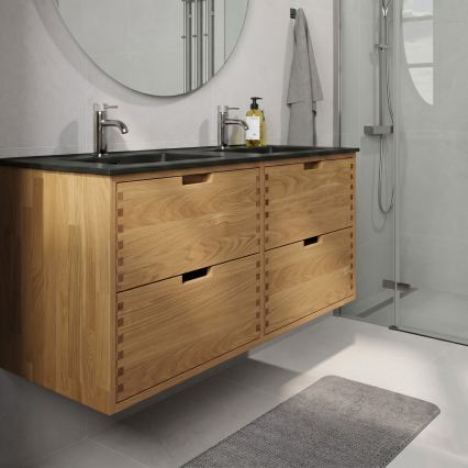 GRIBSKOV 120 cm Bathroom Cabinet with Washbasin - Beige/Oak/Black