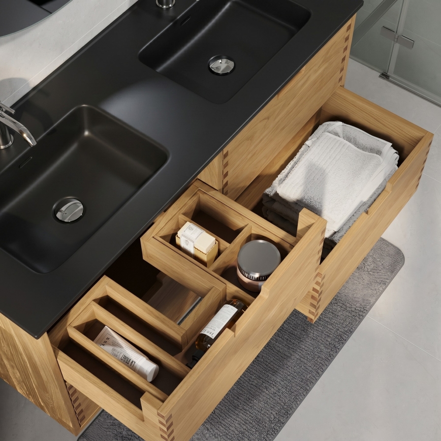 GRIBSKOV 120 cm Bathroom Cabinet with Washbasin - Beige/Oak/Black