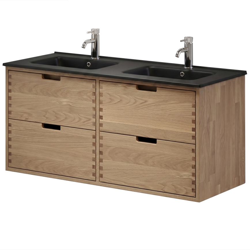 GRIBSKOV 120 cm Bathroom Cabinet with Washbasin - Beige/Oak/Black