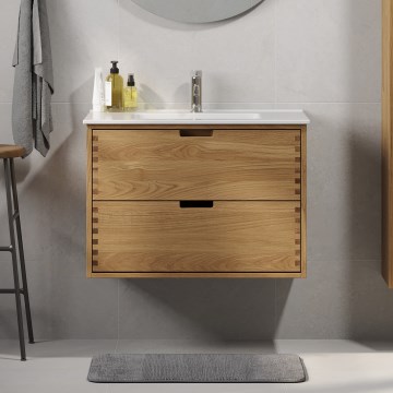 GRIBSKOV 80 cm bathroom vanity with sink, beige/oak/white