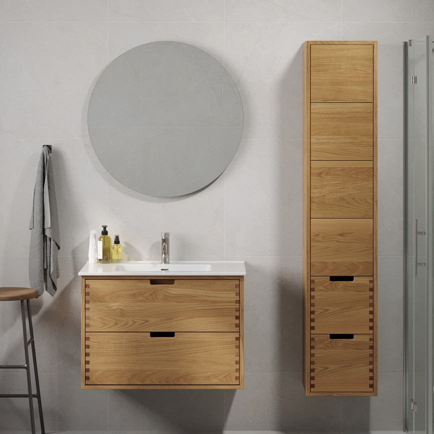 GRIBSKOV 80 cm bathroom vanity with sink, beige/oak/white