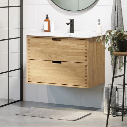 GRIBSKOV 80 cm bathroom vanity with sink, beige/oak/white