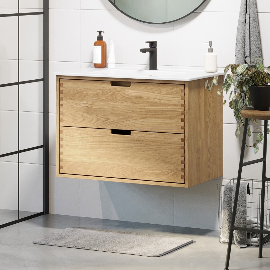 GRIBSKOV 80 cm bathroom vanity with sink, beige/oak/white