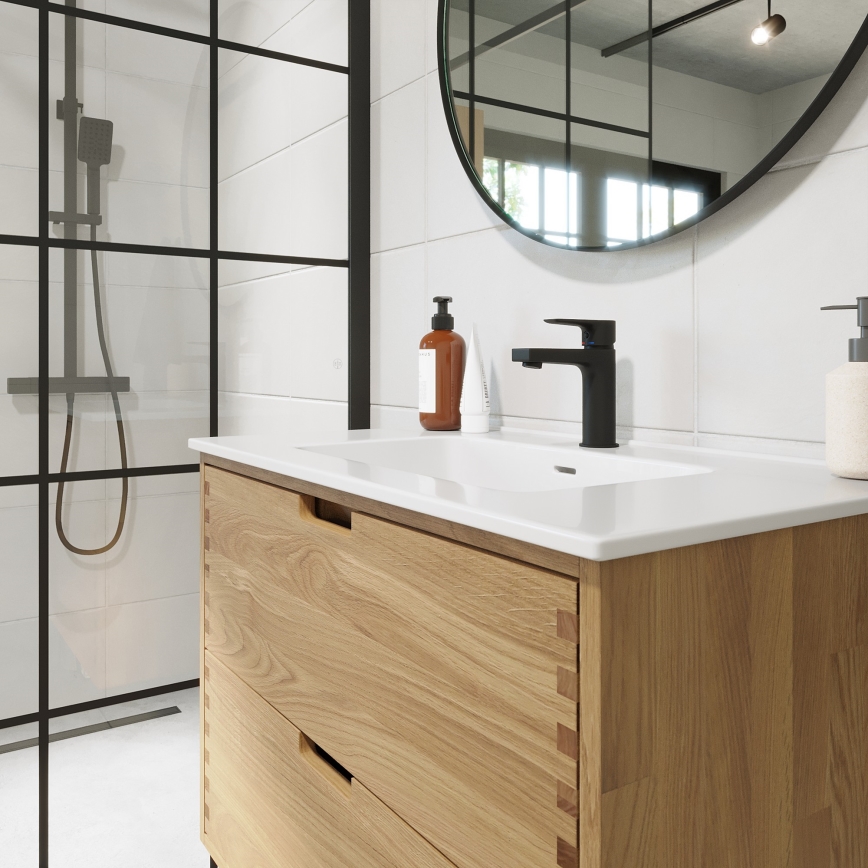 GRIBSKOV 80 cm bathroom vanity with sink, beige/oak/white