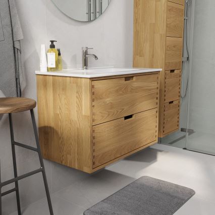 GRIBSKOV 80 cm bathroom vanity with sink, beige/oak/white