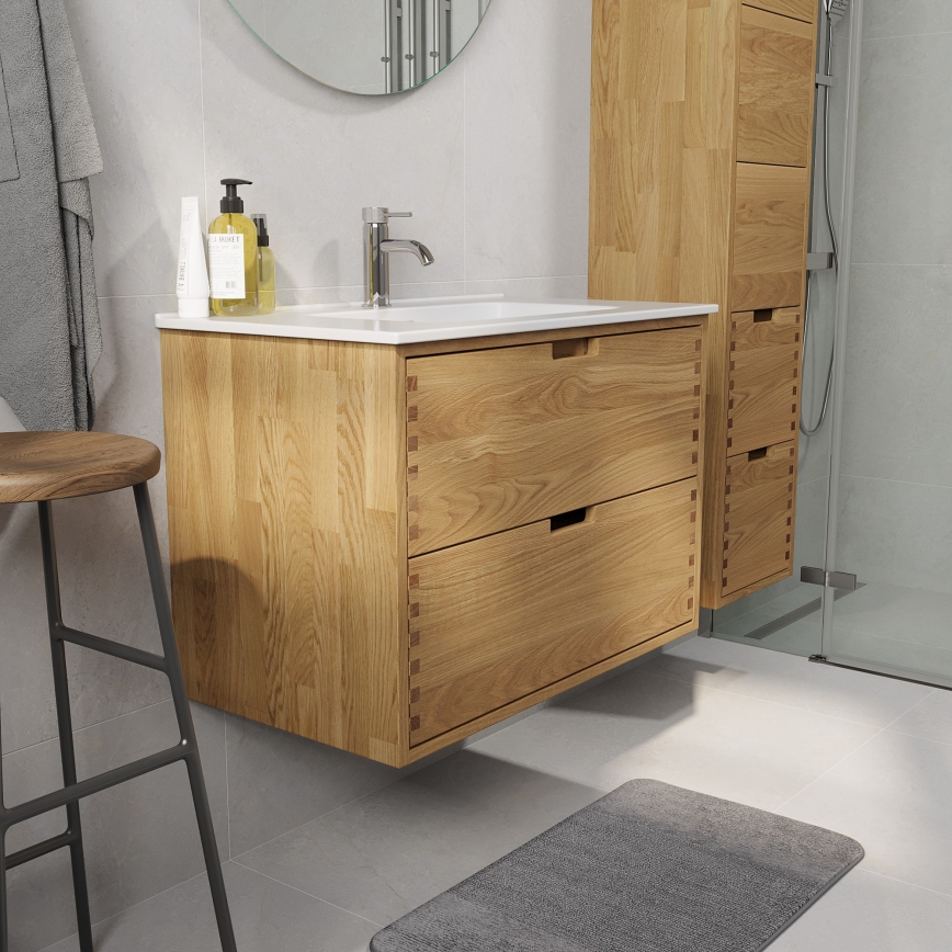 GRIBSKOV 80 cm bathroom vanity with sink, beige/oak/white