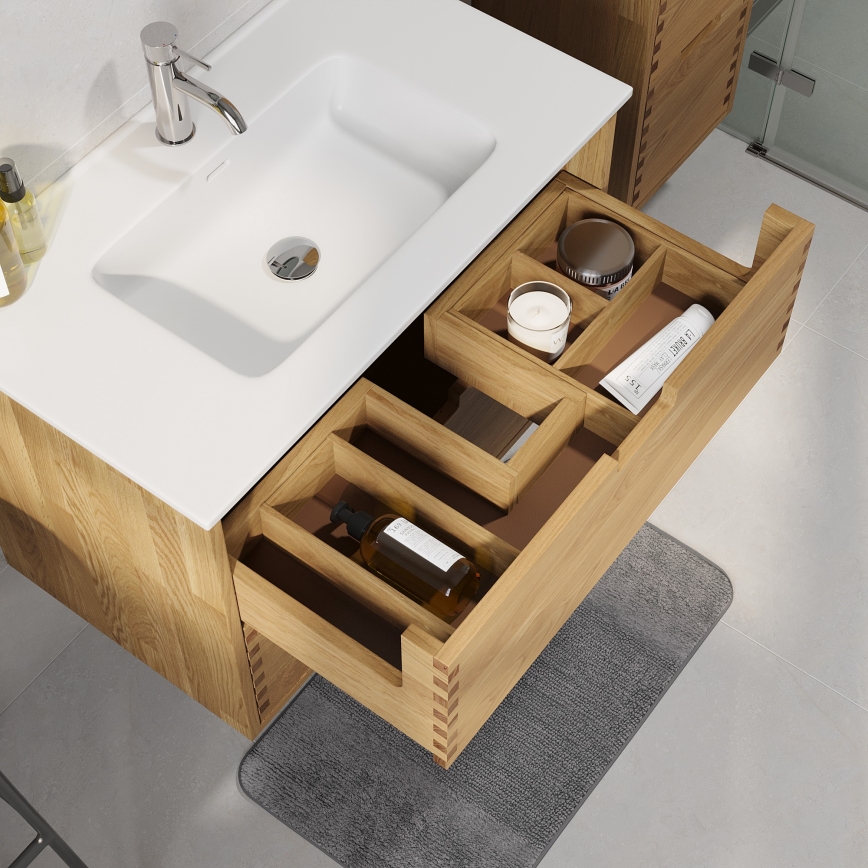 GRIBSKOV 80 cm bathroom vanity with sink, beige/oak/white