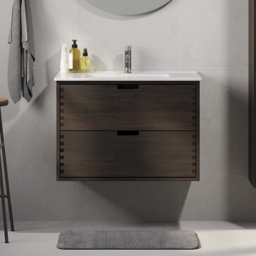 GRIBSKOV 80 cm bathroom vanity with sink, brown/oak/white