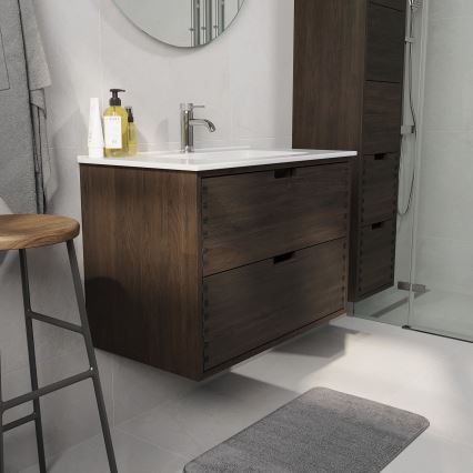 GRIBSKOV 80 cm bathroom vanity with sink, brown/oak/white