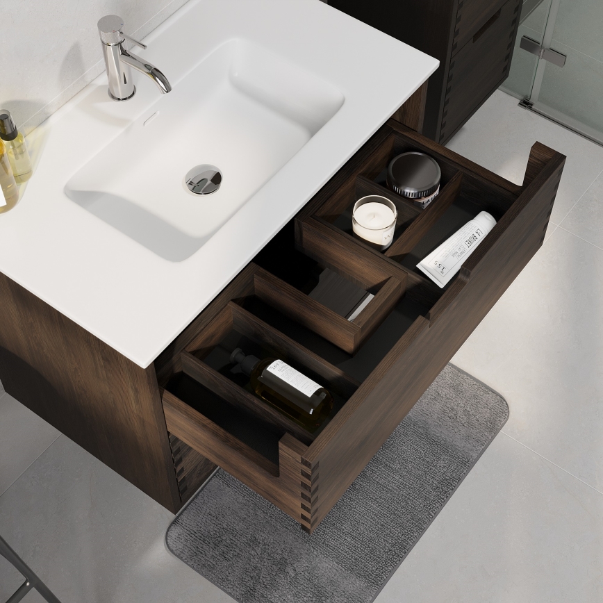 GRIBSKOV 80 cm bathroom vanity with sink, brown/oak/white
