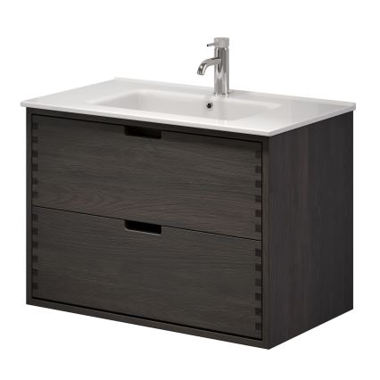 GRIBSKOV 80 cm bathroom vanity with sink, brown/oak/white