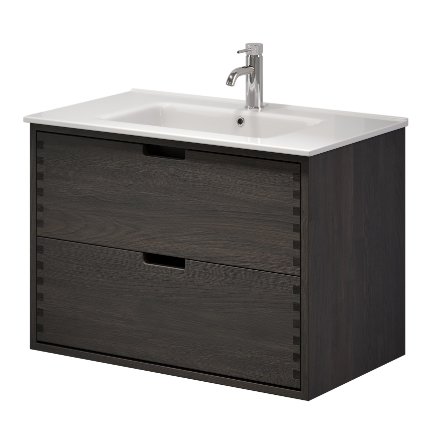 GRIBSKOV 80 cm bathroom vanity with sink, brown/oak/white