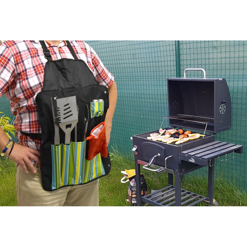 Grilling utensils stainless steel 7 pcs + apron